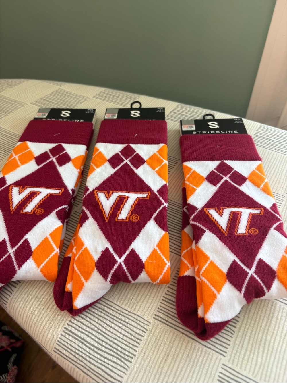 NWT- Virginia Tech Argyle Crew Socks - Maroon, Orange & White